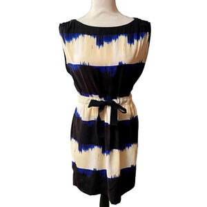 Rachel Rachel Roy Abstract Tie-Dye Stripe Dress S Black Blue Beige Pockets